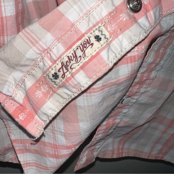 Lucky Brand Sportswear Western Style Pink Plaid Snap Front Cotton Shirt Size XL - Picture 7 of 13